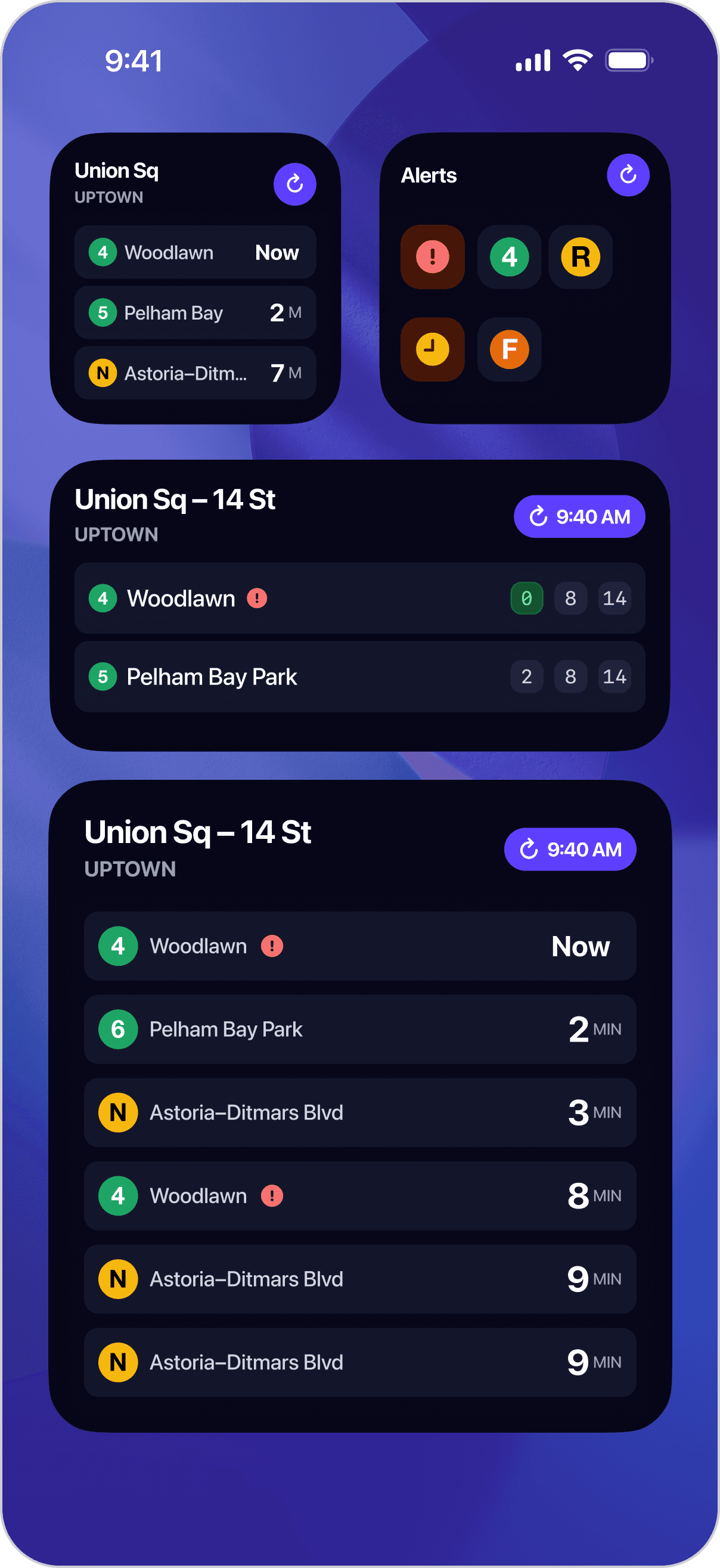 Widgets — home screen widgets at multiple sizes